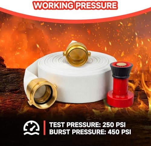 2‑1/2" x 50 ft Single Jacket Fire Hose with NST/NH Brass Couplings & Spray Nozzle, 750 PSI Burst, Commercial Grade - Image 7