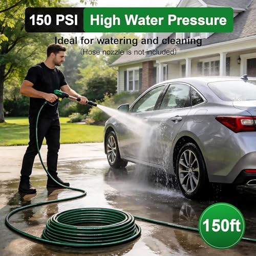 Garden Hose 150ft x 5/8" All-Weather Flexible Water Hose Lightweight, Durable, Kink-resistant, Heavy Duty Hybrid Polymer Hose, Male to Female Leak-Free Aluminum Connections, Burst 600 PSI. - Image 2