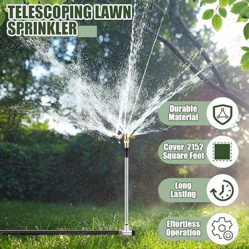 Funnymoom 2 Pack 3-arm Rotating Telescoping Sprinkler 360 Degree Swivel Garden Sprinkler High Rise Lawn with Step Base up to 41.7 Inch for Large Area Coverage (Silver) - Image 7