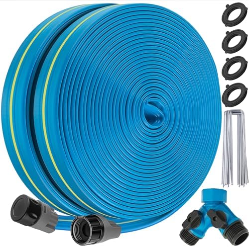 Winisok Upgrade Flat Sprinkler Soaker Hose for Garden, Heavy Duty 3-Tube Lawn Irrigation Hose with Landscape Stakes, No-Kink Flexible Watering Hose for Yard, Plants (25FT x 2Packs) by Winisok