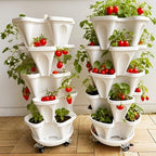 Strawberry Planters, 7 Tiered Vertical Stackable Planter, Herb Stacking Tower Garden, Flower and Vegetable Planters with Support Pole Indoor & Outdoor with Removable Wheels - Dark Grey - Image 6