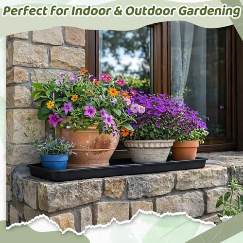 Cinnvoice 4 Pack Black Rectangle Plant Saucer, 30 x 9.8 x 1.2 Inch - Image 4