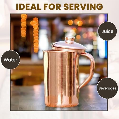 100% Pure Copper Pitcher 50.72 Oz / 1500 ml | Drinking Water Traditional Plain Pitcher With Lid | Copper Jug Handle Water Bottle | Ayurveda Health Benefits | Serving Water in Daily Use - Image 4