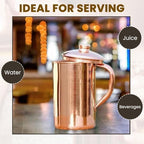100% Pure Copper Pitcher 50.72 Oz / 1500 ml | Drinking Water Traditional Plain Pitcher With Lid | Copper Jug Handle Water Bottle | Ayurveda Health Benefits | Serving Water in Daily Use - Image 4