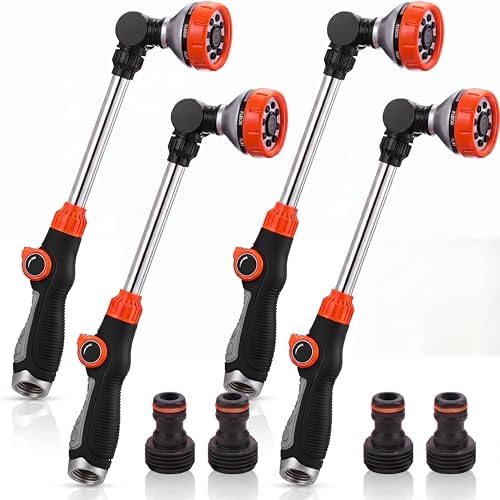 Hushee 4 Pack 18.5-Inch Metal Watering Wand with 180° Rotating Head, 8 Adjustable Spray Patterns & Thumb Control Nozzle – Perfect for Hanging Baskets, Shrubs & Plants, Durable Garden Hose Sprayer by Hushee