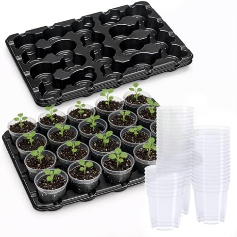 homenote 2 Pack 20 Cell Seed Starting Trays with 40 Clear 3 Inch Plant Pots by HOMENOTE