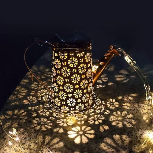 Maleyt Solar Watering Can Lights Garden Decor, Retro Metal Hanging Solar Lantern with String Lights Outdoor Waterproof, Outdoor Decorations for Porch Lawn Driveway Backyard Pathway (2) - Image 3