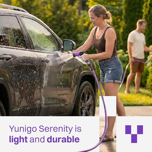 SERENITY 50ft Flat-to-Round Purple Garden Hose – Lightweight, No-Kink, Abrasion-Resistant TPV Hose with Durable Aluminum Couplings, Spray Nozzle & Hose Mender, Ideal for Home & Garden Watering - Image 4