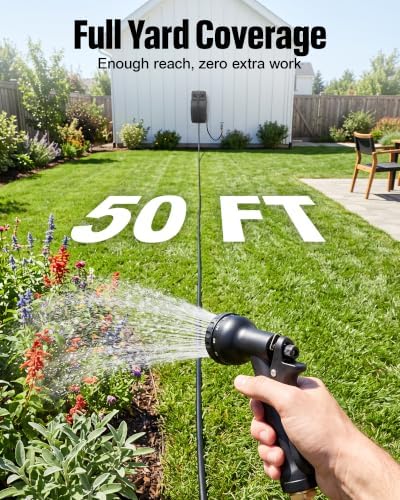 wikiwiki Retractable Garden Hose Reel 1/2 in x 50 ft, Heavy Duty Wall Mounted Hose Reel with 10- Function Sprayer Nozzle, Automatic Slow Return System/180°Swivel Bracket/UV Resistant (Black) - Image 5