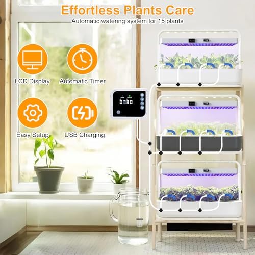 LED Grow Light with Automatic Watering System for Indoor Plants, Full Spectrum Plant Light with Remote Control, Stepless Dimmable Growing Lamps with 3 Lighting Modes for Seedlings Veg Bloom - Image 4