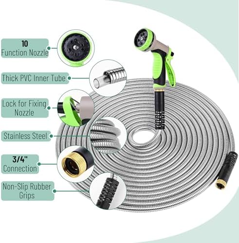 UNCO- Stainless Steel Metal Hose with 10 Functions Spray Nozzle, 75 ft, No Kink, Metal Garden Hose - Image 5