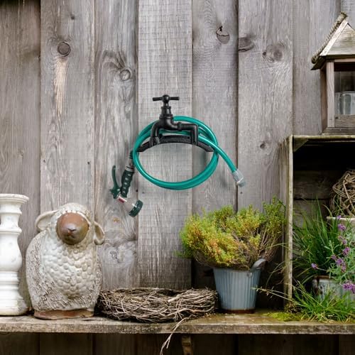 MyGift Brown Cast Iron Wall Mounted Garden Hose Holder, Spigot Design - Image 4