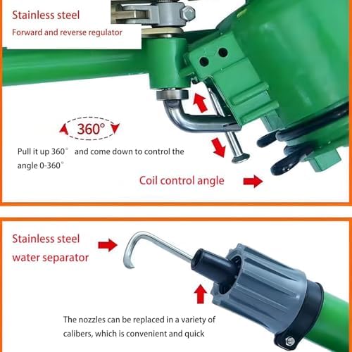 Agricultural Farm Irrigation Sprinkler(2''), 360° Rotary Large-Area Watering Sprayer with 6 Replacement Nozzles, Range Radius 28-60m and Working Pressure 2-8bar, for Farms, Orchards, Lawn - Image 4