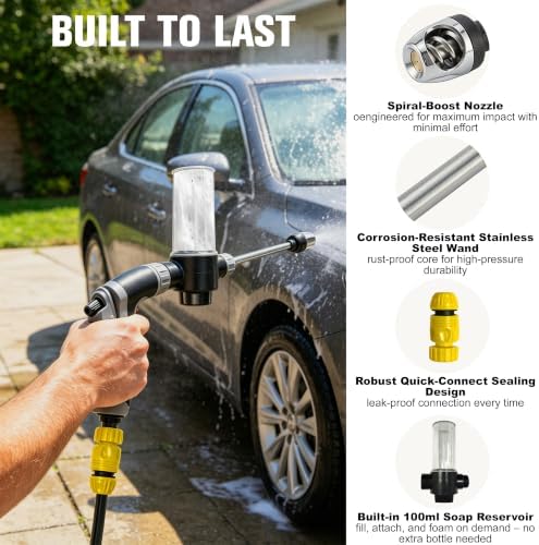 High Pressure Hose Nozzle Pressure Washer Hose Attachment – Turn Any Hose into a High Pressure Jet with 3 Linear/Columnar/Fan Nozzles for Car, Yard, Patio & Garden – Heavy Duty - Image 2