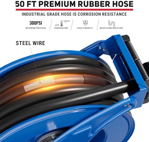 Fuel Hose Reel 3/4" x 50', Spring-Driven Retractable Diesel Reel - Image 4