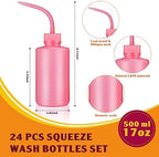 Dandat 24 Pack Tattoo Squeeze Bottle Bulk 500ML/17oz Plastic Safety Wash Bottles Narrow Mouth Lab Squeeze Bottle LDPE Squirt Plants Watering Irrigation Tools Lash Rinse with Scale Labels - Image 2