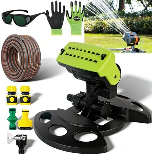 2026 New 16-Nozzle Oscillating Sprinkler with Dual-Zone Sprinkler Water Timer, 360° Adjustable 4-Way Mini Turbo oscillating Sprinkler for Lawn Yard Garden (Green, with a Set nozzles+5m Water Hose) by Unknown