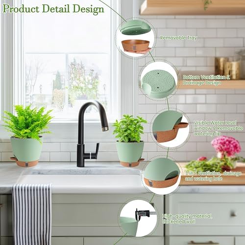 Self Watering Pots for Inoor Ourdoor Plants 10/9/8/7/6.5 Inch, 5 Pack - Image 5