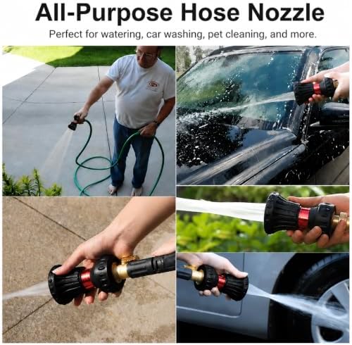 Garden Hose Nozzle Fireman Style, Heavy Duty Water Hose Nozzle with Two-Way Shut Off Control, Adjustable Spray Patterns Outdoor Hose Sprayer for Car Wash, Gardening and Outdoor Cleaning, 3/4" GHT - Image 5