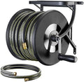 Heavy Duty Wall Mounted Garden Hose Reel, 130ft Rubber Hose 5ft Leader Hose by Wurzberge