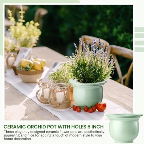 Suclain 2 Pack Ceramic African Violet Pots Self Watering Plant Pot Effortless Self Watering Plant Flower for Busy Lovers, Indoor(Green,6.5 Inch) - Image 4