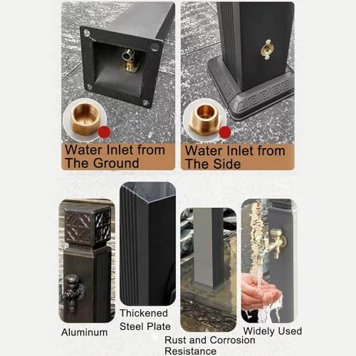Outdoor Aluminum Garden Water Column, Hose Holders for Outside Freestanding with Faucet and Spray Gun, Outdoor Faucet(Black,100x10cm/39x4in) - Image 6