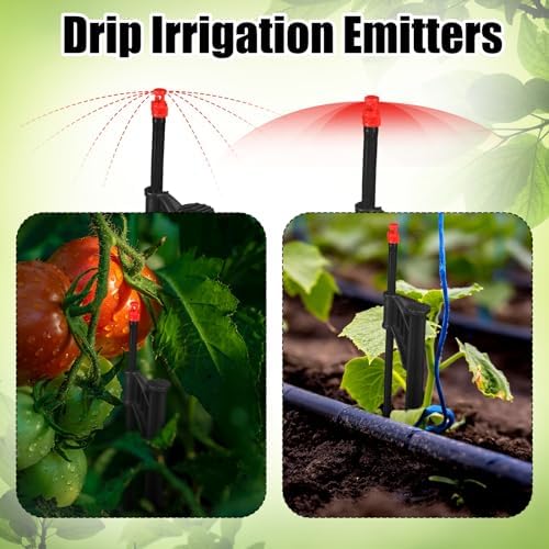 50 Pcs 12.8 Inch Drip Irrigation Stakes with 360 Degree Sprayer Emitters and Sprinkler Extension Riser for 1/4 Inch Drip Tubing Micro Sprinkler Heads Stakes for Garden Watering System, Red - Image 6