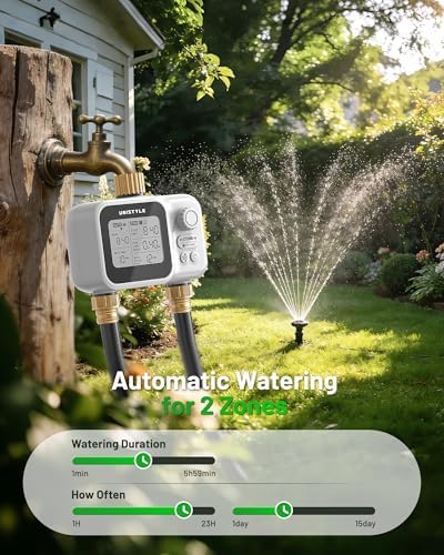 [All-New 2027] 2 Zone Ball Valve Sprinkler Timer Brass Inlet, Low-Pressure Starts at Zero Pressure, Unistyle Water Timer for Garden Hose, Rain Delay, Manual Control, Automatic Irrigation Hose Timers - Image 4