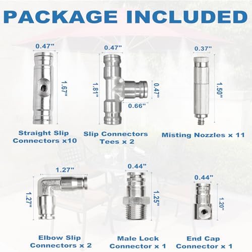 Patio Misters for Cooling Outdoor : 11pcs Misting Nozzles + 16pcs 1/4" Brass Slip Connectors, UNC 10/24 Misting Nozzles 0.012" Orifice, Outdoor Misting Cooling System for Garden, 1500psi - Image 2