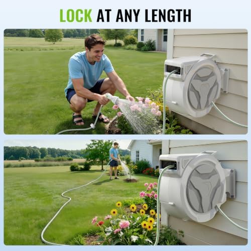 Retractable Garden Hose Reel, 1/2in 100ft Hose Reel with 10 Patterns Nozzle - Image 3