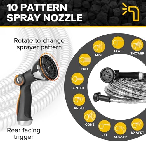 Metal Garden Hose 50ft Heavy Duty Stainless Steel Water Hose with Sprayer & Metal Fittings Flexible Lightweight Hose Puncture Proof Hose for Yard, Outdoors, Rv - Image 4