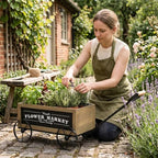 Wooden Wagon Planter with Iron Wheels, 16.5 Inch, Brown - Image 6