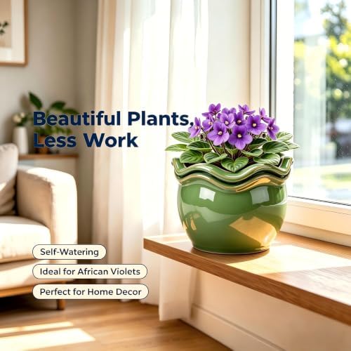 Self-Watering Ceramic Pot for African Violet Indoor Plants - Image 2