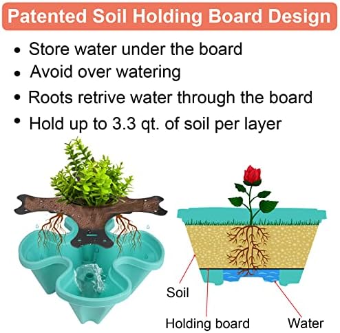 DUNCHATY Stackable Planter, Vertical Garden Planter with Wheels and Tools, Self Watering Strawberry Planter Indoor/Outdoor 3 Tier Herb Planter Pots for Growing Vegetables and Succulents, Teal - Image 5
