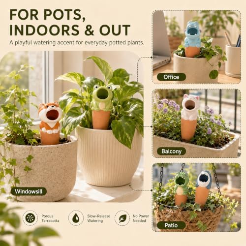 Terracotta Watering Spikes, Animal Shape Automatic Self-Watering Globes, Slow Release Plant Waterer Devices for Indoor Outdoor Plants, Home, Office, Balcony & Patio (2 Set) - Image 6