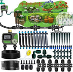 Drip Irrigation System with Water Timer for Garden,Main ID 1/2inch 32Ft and 1/4inch 136Ft Water Hose, 2-Zone Automatic Watering System Sufficient Water, Irrigation Dripper Waterflow Evenly Easy DIY by FesmTek