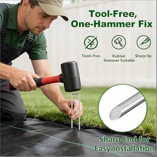AMAGABELI 10 Inch 200 Pack Galvanized Landscape Staples 11 Gauge Anti-Rust Heavy Duty Garden Stakes Plant Cover Spikes U-Shaped Sod Pins Fence Stakes for Weed Barrier,Irrigation Tubing,Decoration - Image 2