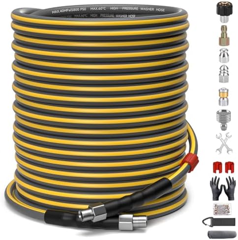 Sewer Jetter Kit for Pressure Washer, 5800PSI Drain Cleaner Hose 1/4 Inch NPT Corner,Showerhead,Rotating rotates,Mushroom Nose,Corner sewer nozzle(200FT) by TUTULUCK