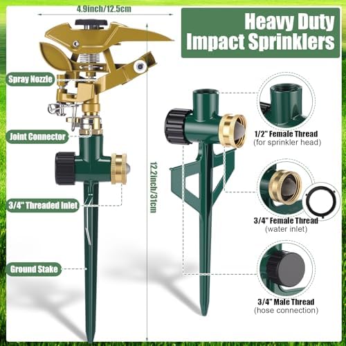 LemonRoad 4 Pack Impact Sprinkler for Yard on Spike Base, Heavy Duty Metal Impact Sprinkler Head with 360° Adjustable Spray for Large Area Lawn & Yard Irrigation - Image 2