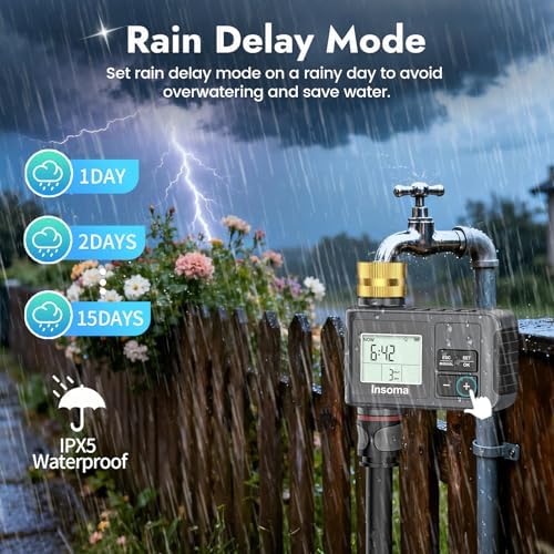 Insoma Water Timer, 1 Zone Outdoor Hose Timer for Garden Faucet with Auto/Manual/Rain Delay Mode, Sprinkler Irrigation Timers for Yard Lawn - Image 4