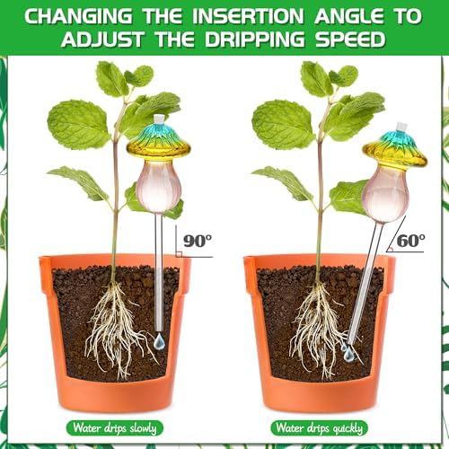 11 oz Large Plant Watering Globes, Glass Self Watering Globes, Gradient Color Mushroom Self Watering Planter Insert, Vacation Plant Watering Devices, Automatic Watering Bulbs (Large-4 Pack) - Image 6