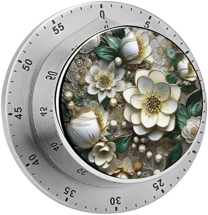 Mechanical Kitchen Timers for Cooking,Elegant Style Flowers Printed 60 Minute Magnetic Countdown Timer,Cute Cooking Timers with Alarm,Stainless Steel Time Timer Manual No Batteries Required by Unknown