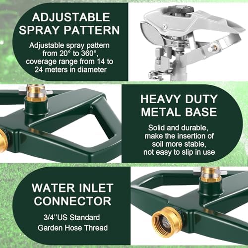 3 Sets Rotating 360 Degree Swivel Garden Sprinkler Pulsating Impact Sprinkler with Metal Base, Heavy Duty Adjustable Garden Hose Sprinklers System for Large Area Lawn Yard(Large Head) - Image 5