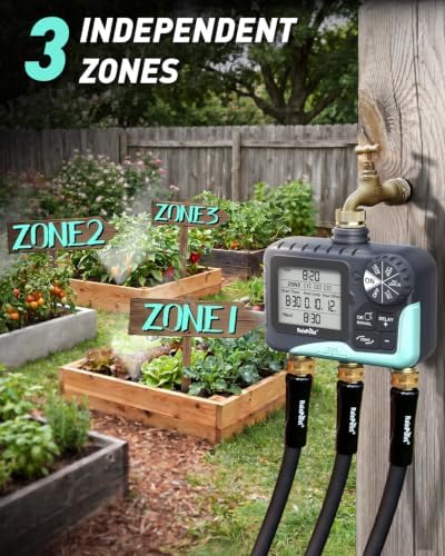 RAINPOINT 3‑Zone Water Timer, Brass Inlet & Outlet, 2027 Upgraded Enhanced Waterproof LCD, 3 Custom Watering Plans, IP65 Sprinkler Timer, Rain Delay, Manual‑Automatic Watering for Yard Lawn Greenhouse - Image 3