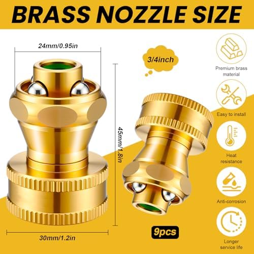 Hotop 9 Pack Big Shot Brass Hose Nozzle Adjustable Twist,3/4 Inch - Image 2