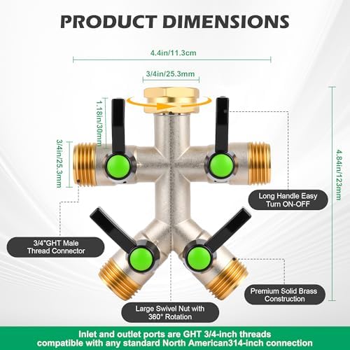 Love Is War 4 Way Hose Splitter, High-Flow Heavy Brass Garden Hose Splitter,4 Way Faucet Hose Splitter, 3/4", Hose Spigot Adapter With 4 Valves - Image 5