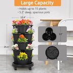 VECELO 5 Tier Vertical Garden Planter, Self Watering Stackable Planters with Wheels for Strawberries, Herbs, Flowers, Vegetables, Black - Image 5