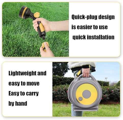 Retractable Garden Hose Reel with 9 Function Nozzle, Lockable Hose Storage Rack, 15m - Image 3