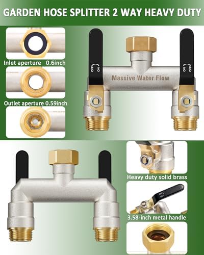 Hose Splitter 2 Way Heavy Duty, Brass Garden Hose Splitter - Image 4