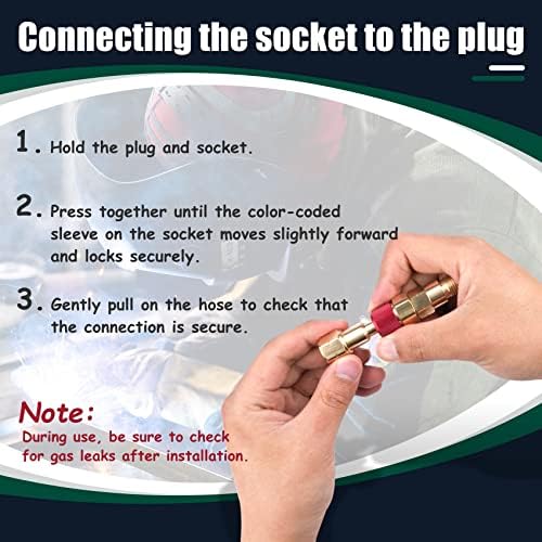 QDB10 Torch to Hose Quick Connect Kit, Precision Brass with Check Valves, 9/16" B Thread, Red Fuel/Green Oxygen Color Coded Couplers, 29PSI Fuel & 145PSI Oxygen Rated for Welding Cutting Torch Hoses - Image 3